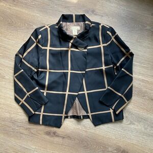 Transitions Womens 100% Silk Blazer Black Gold Windowpane Plaid Jacket Size 6